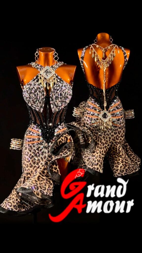 Custom Latin / Rhythm dress — leopard print, by Grand Amour